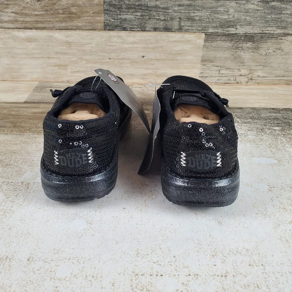 Hey Dude Wendy Funk Mono Sequin Kids Loafer Shoes Sz 13 C13 Black Round Toe